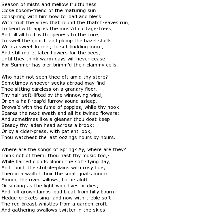 Ode To Auttumn By John Keats