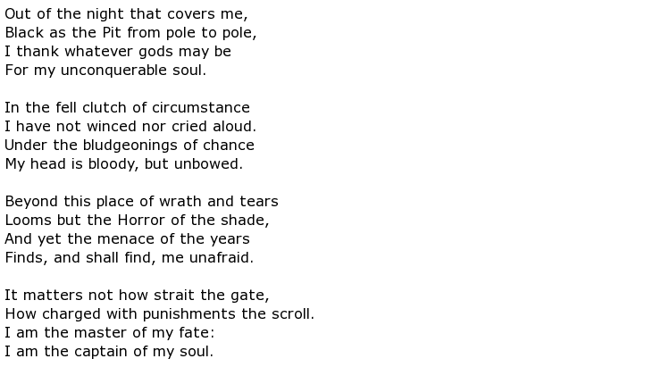 invictus poem explanation